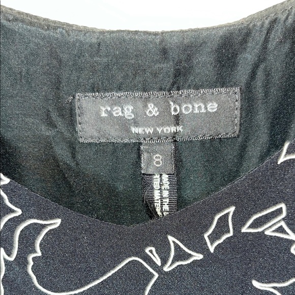 Rag & Bone 100% Silk Black Dress with White Accents Floral‎ Design 8 EUC